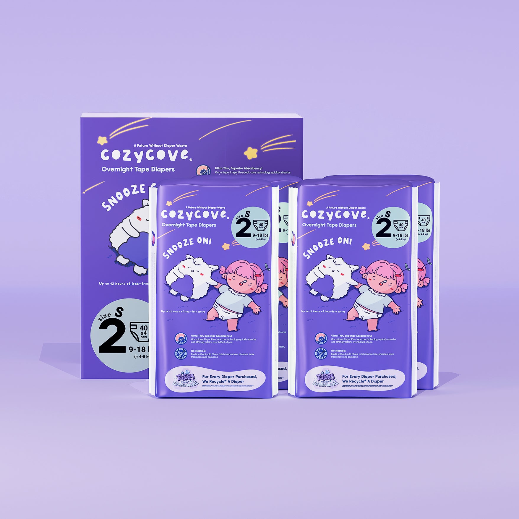 Cozycove Snooze On / Play Hard Baby Diapers Tape / Pants - Size NB, 2, 3, 4, 5, 6, 7 - Carton/Pack