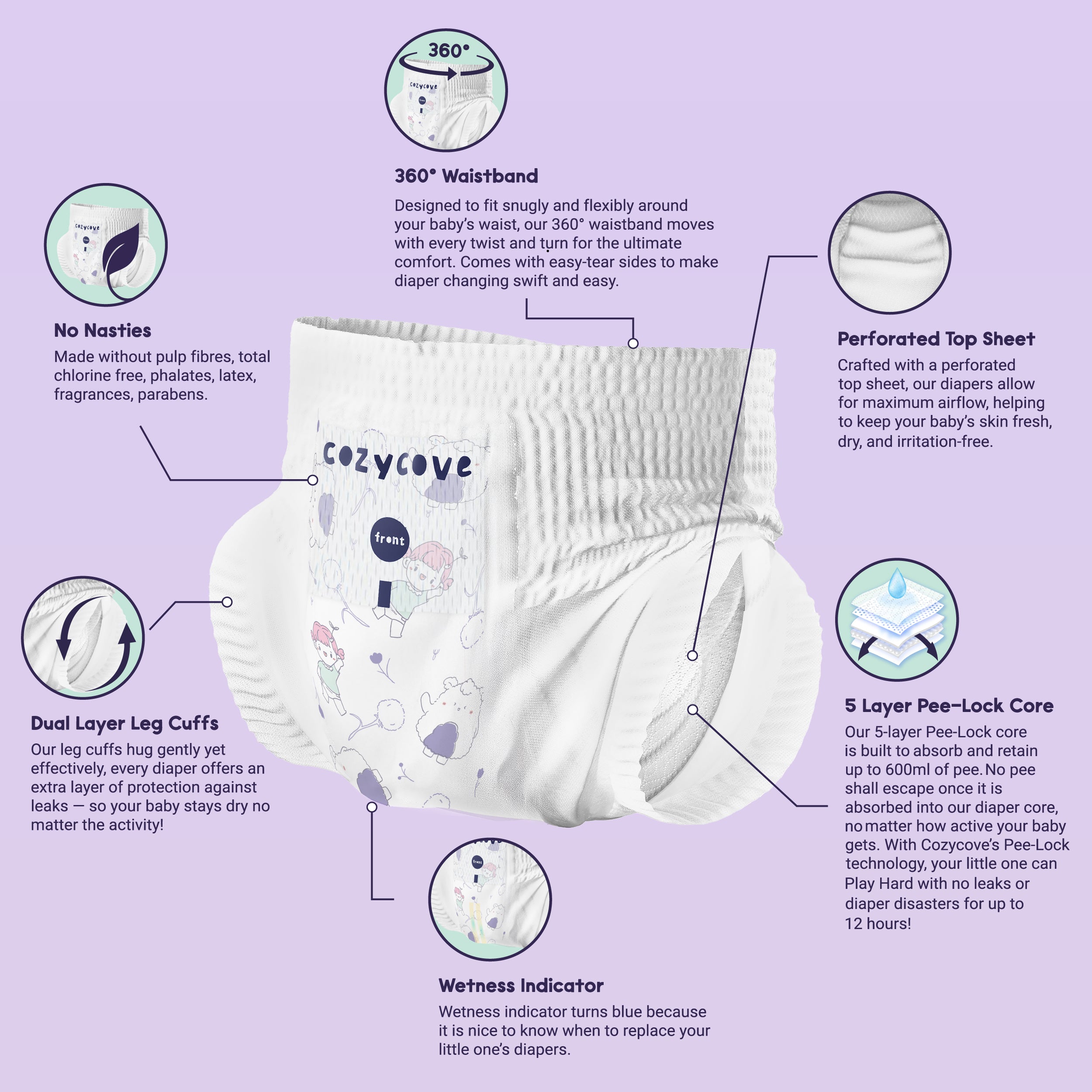 Cozycove Snooze On / Play Hard Baby Diapers Tape / Pants - Size NB, 2, 3, 4, 5, 6, 7 - Carton/Pack