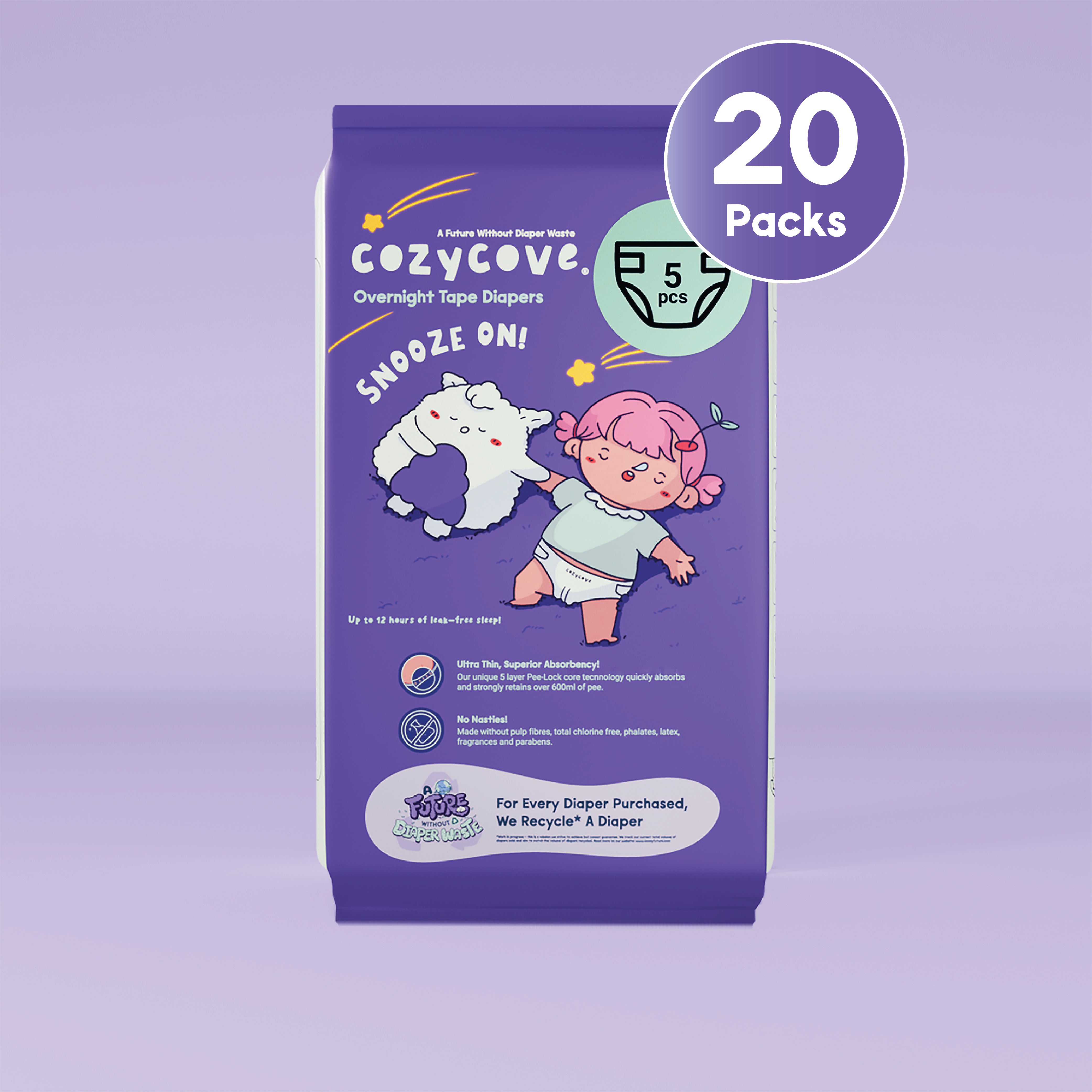 Snooze On Overnight Tape Diaper - Size NB, 2, 3, 4, 5, 6