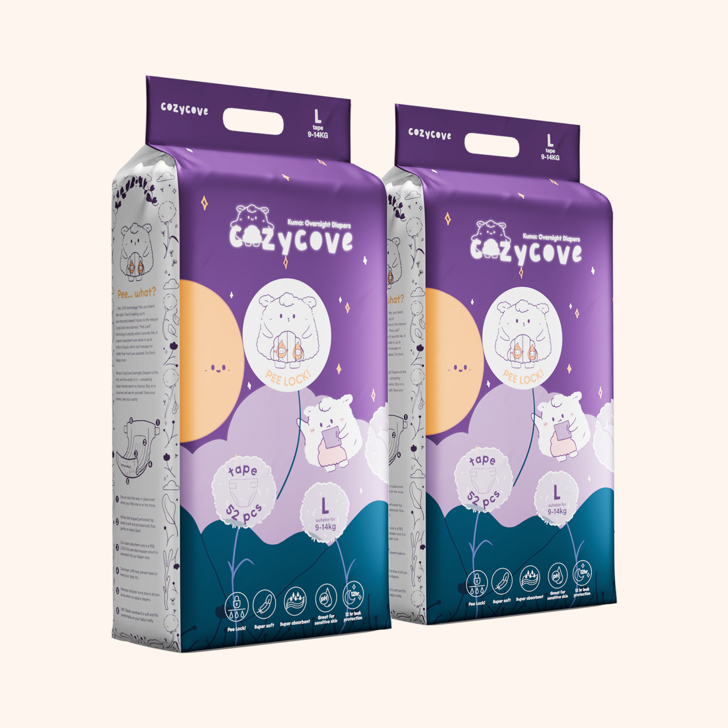 Kumo: Overnight Baby Diapers Tape L 52pcs