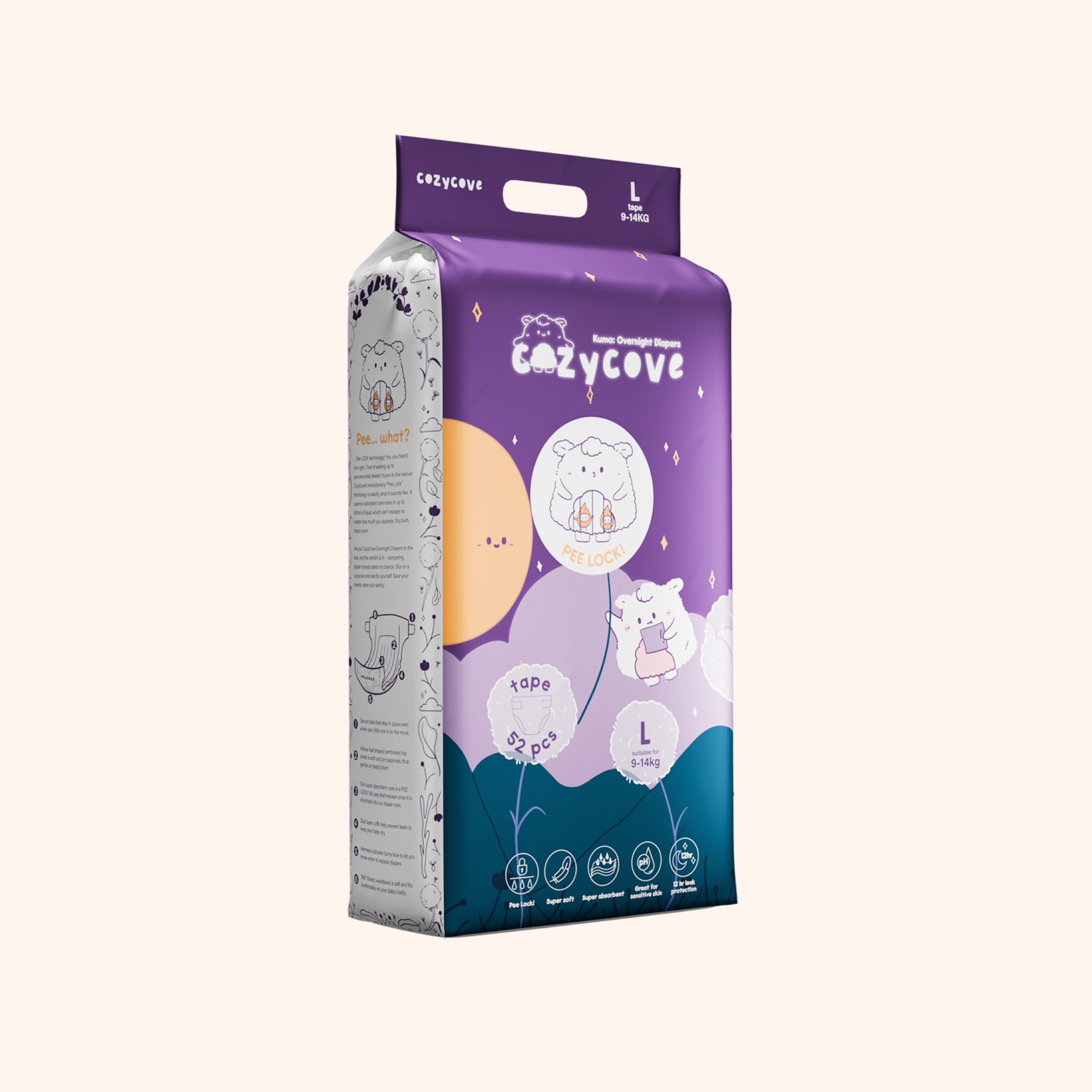 Kumo: Overnight Baby Diapers Tape L 52pcs