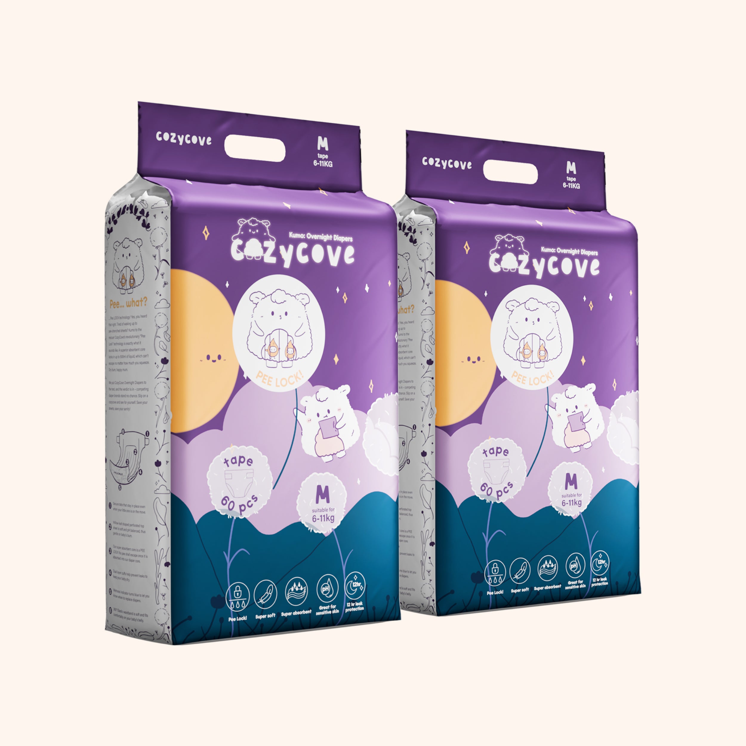 Kumo: Overnight Baby Diapers Tape M 60pcs
