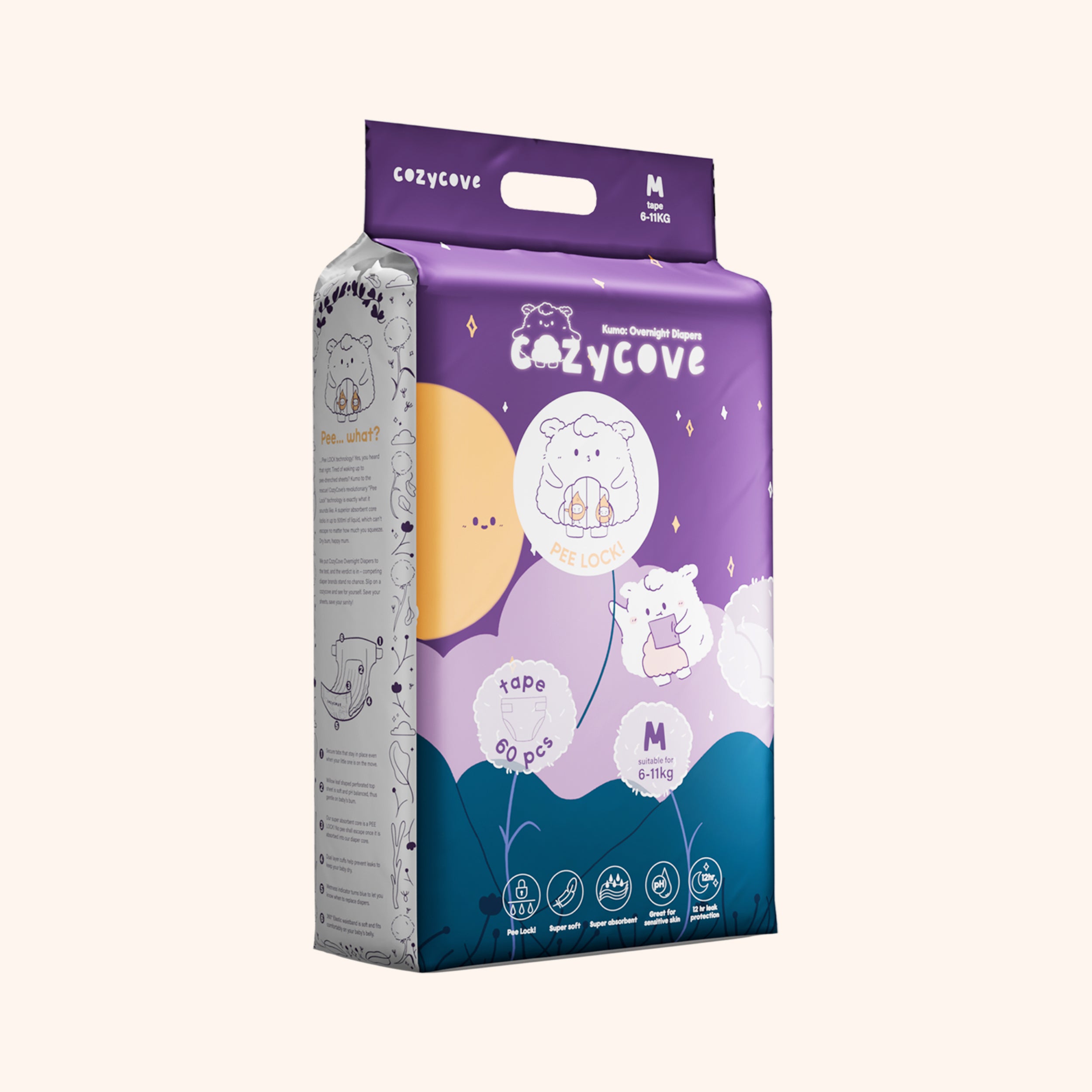 Kumo: Overnight Baby Diapers Tape M 60pcs