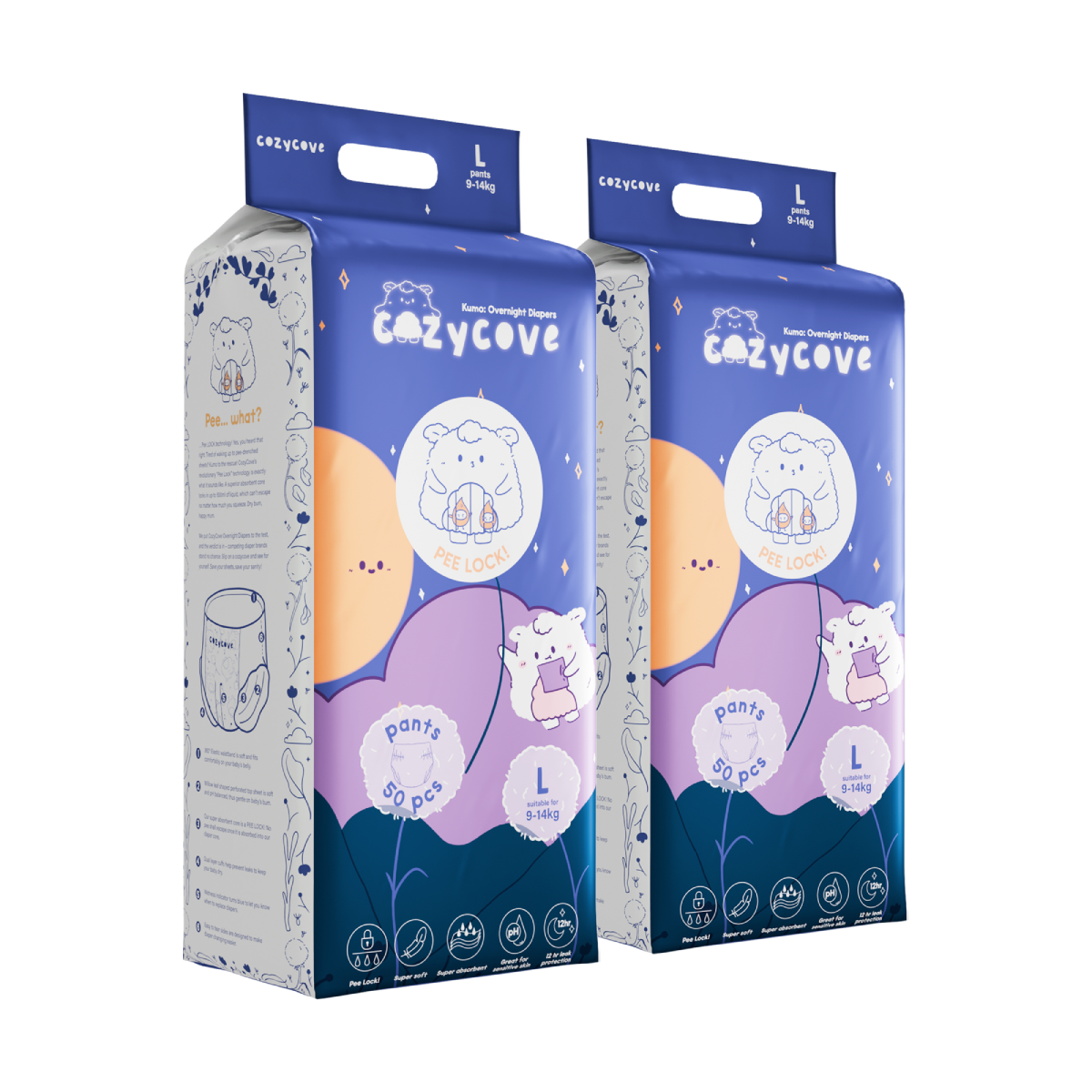 cozycove baby overnight diaper Pants Size L 50 pieces per pack, 100 pieces per carton