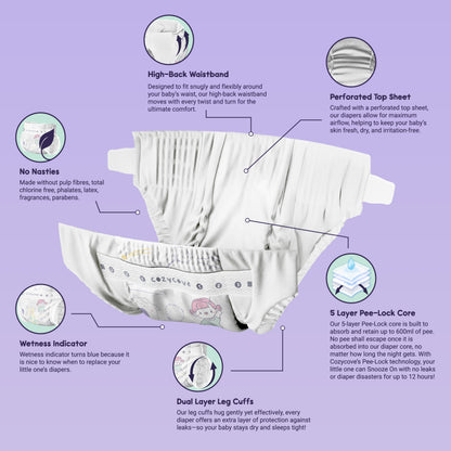 Cozycove Snooze On / Play Hard Baby Diapers Tape / Pants - Size NB, 2, 3, 4, 5, 6, 7 - Carton/Pack
