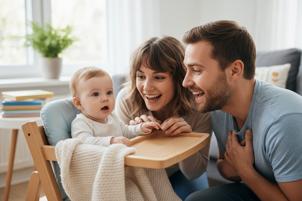 baby babling with first word to parents